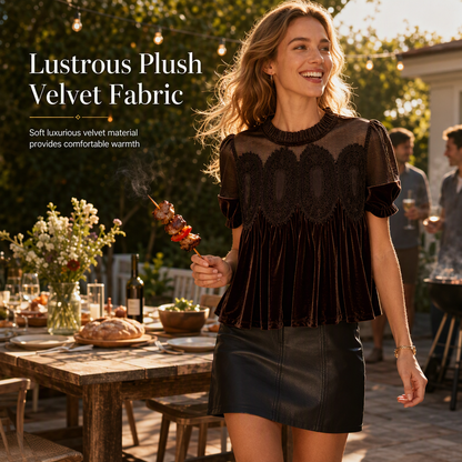 ✨Limited stock available, don’t miss out!🎉Women's Solid Short Sleeve Top with Ruffle Collar