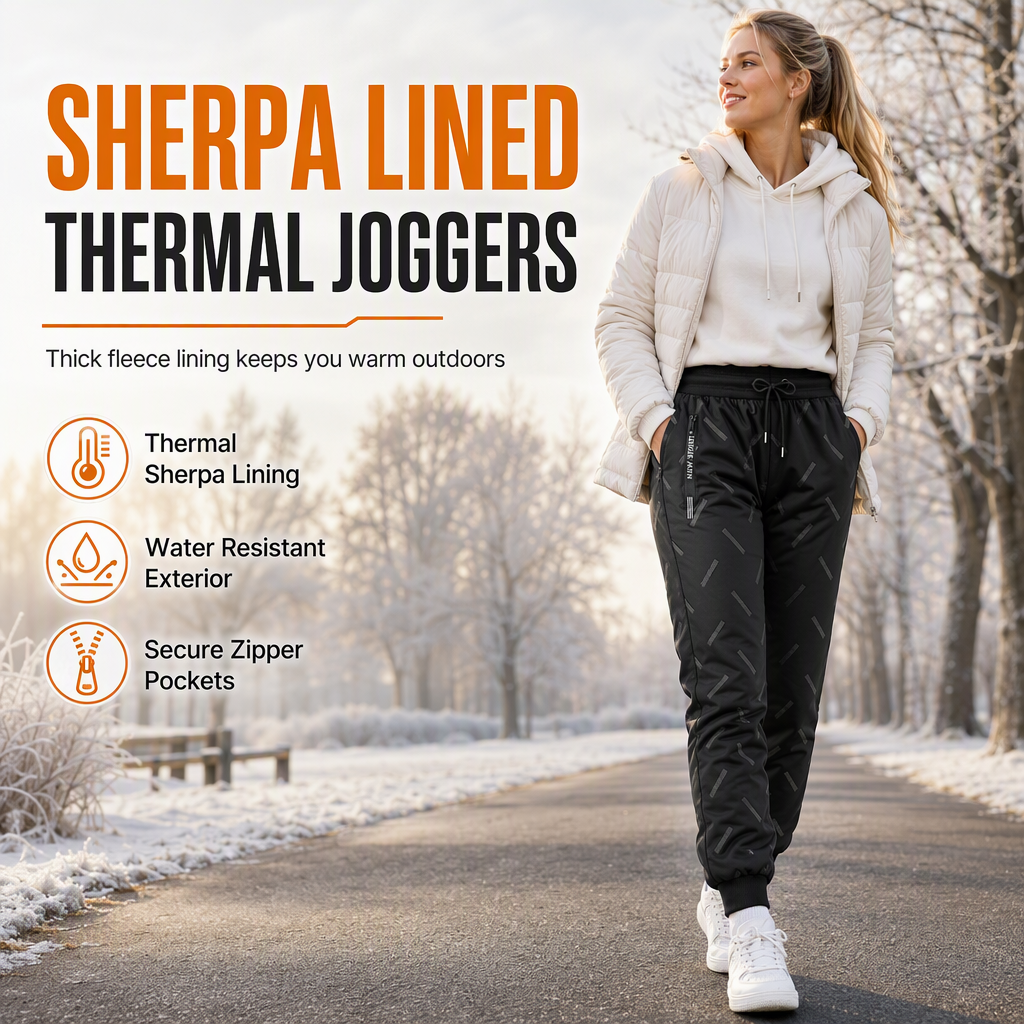 Unisex Loose Fit Sherpa Fleece Lined Joggers Warm Winter Casual Pants with Zipper Pockets