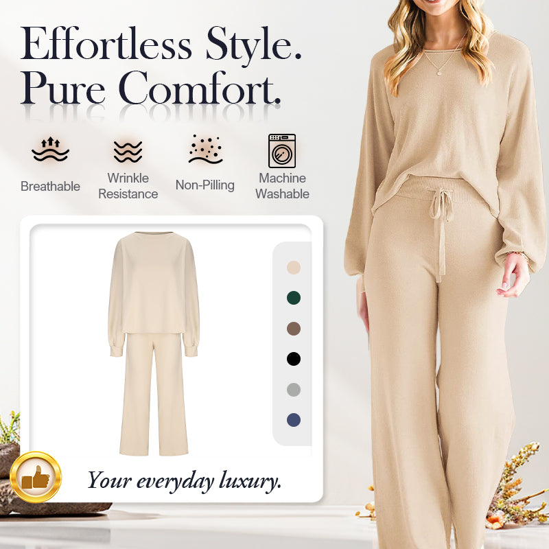 Women’s Casual Solid Top & Wide-Leg Pants 2 Piece Sets