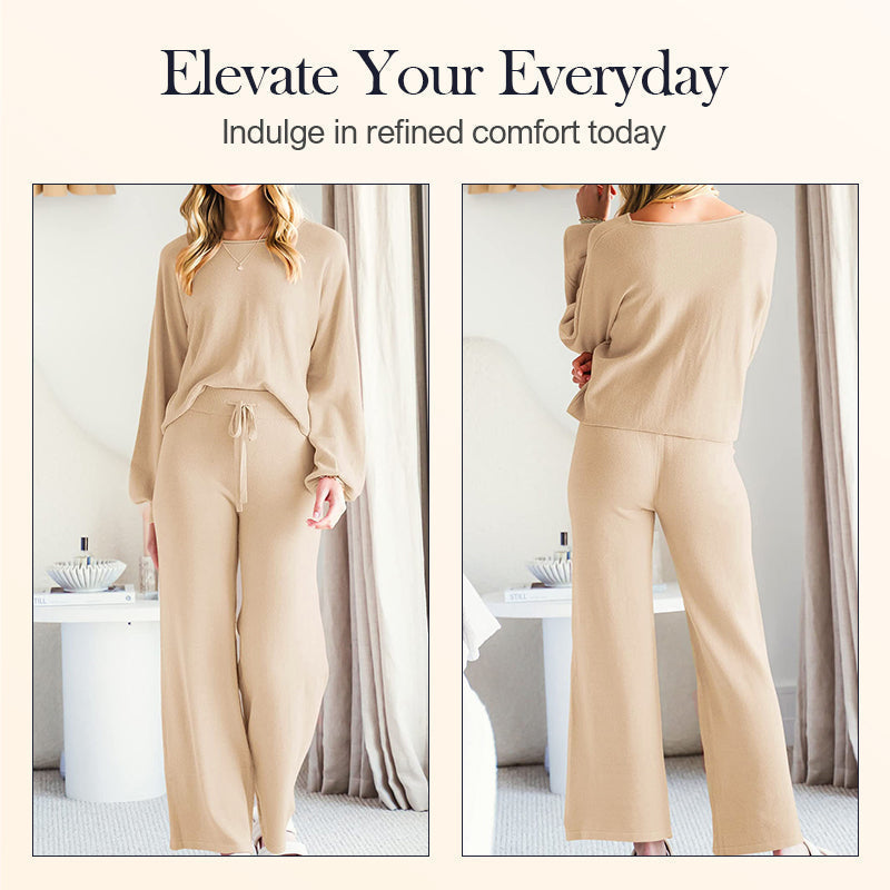 Women’s Casual Solid Top & Wide-Leg Pants 2 Piece Sets