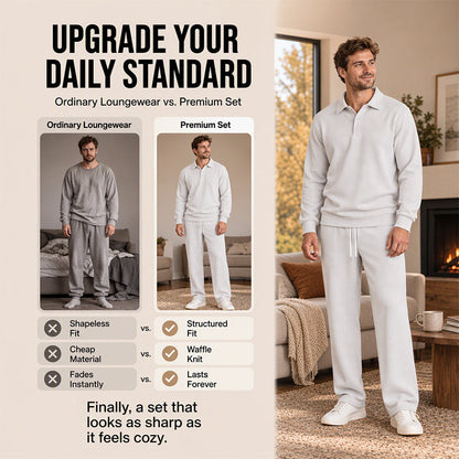 Men's Casual Waffle Knit Top and Pants Set