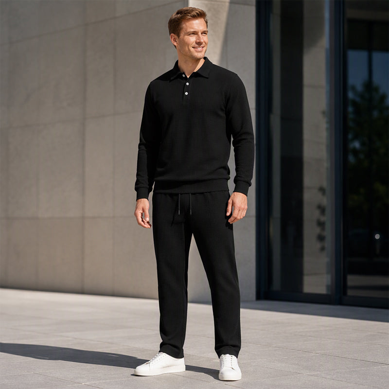 Men's Casual Waffle Knit Top and Pants Set