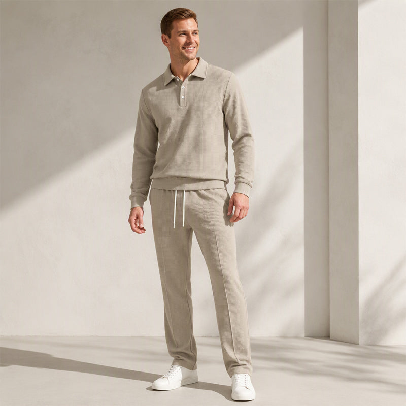 Men's Casual Waffle Knit Top and Pants Set