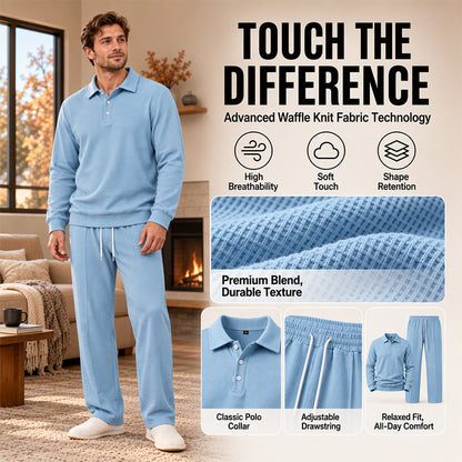 Men's Casual Waffle Knit Top and Pants Set