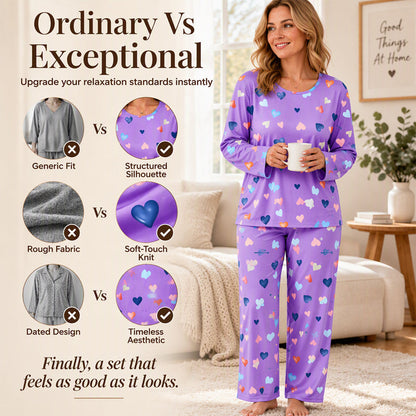 Women's Heart Print Long Sleeve Pajama Set
