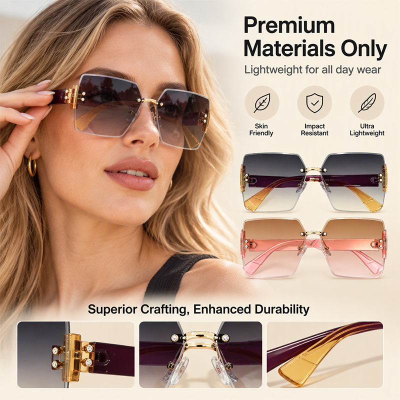 Frameless Square Oversized Sunglasses – Gradient UV400 HD Lenses & Ultralight Metal Temples | Universal Fit