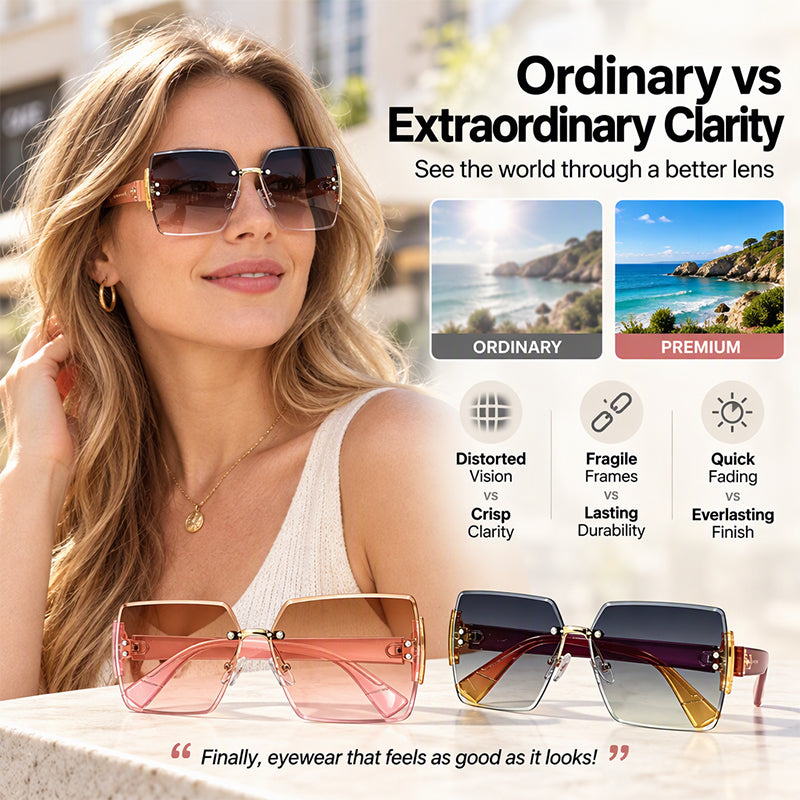 Frameless Square Oversized Sunglasses – Gradient UV400 HD Lenses & Ultralight Metal Temples | Universal Fit