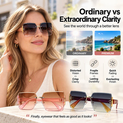 Frameless Square Oversized Sunglasses – Gradient UV400 HD Lenses & Ultralight Metal Temples | Universal Fit