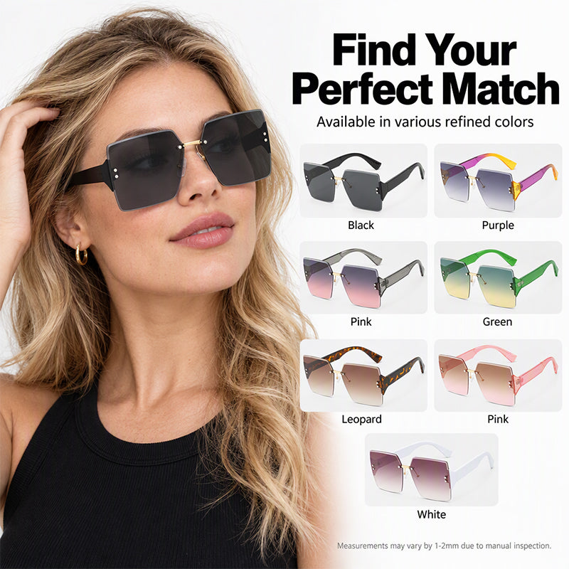 Frameless Square Oversized Sunglasses – Gradient UV400 HD Lenses & Ultralight Metal Temples | Universal Fit