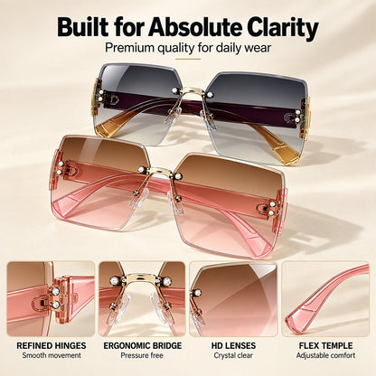 Frameless Square Oversized Sunglasses – Gradient UV400 HD Lenses & Ultralight Metal Temples | Universal Fit