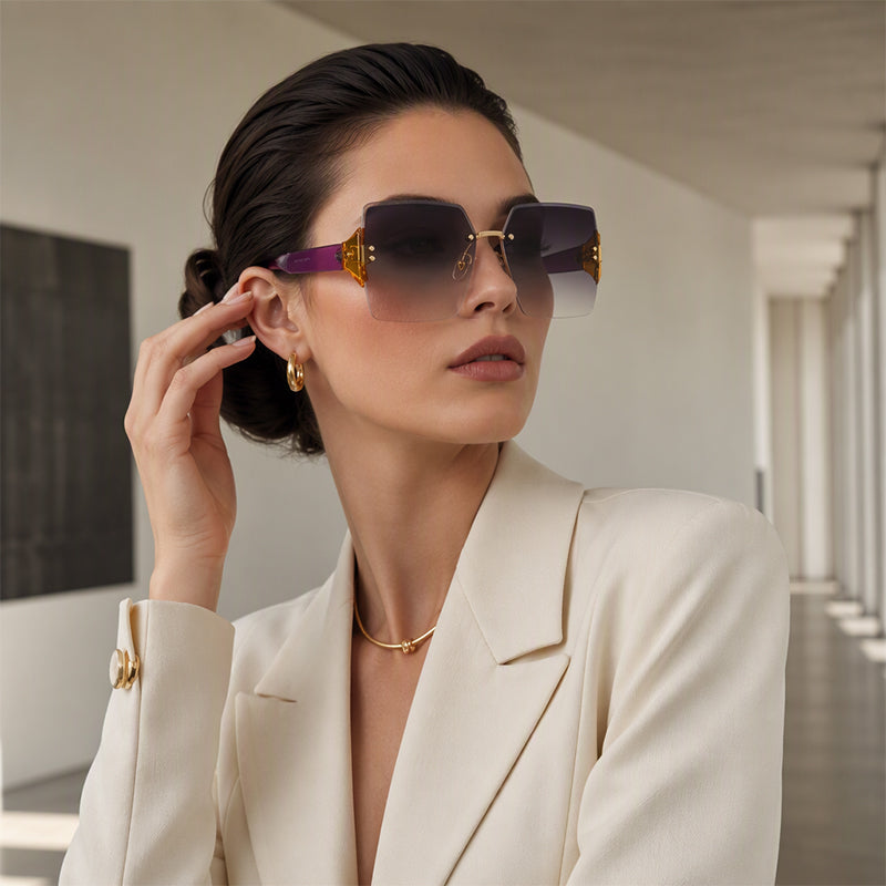 Frameless Square Oversized Sunglasses – Gradient UV400 HD Lenses & Ultralight Metal Temples | Universal Fit