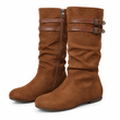 Damen Retro Wildleder Slouchy Kniestiefel Bequeme Flache Doppelschnalle Stiefel